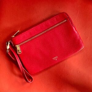 FOSSIL Erin Red Wristlet Wallet Leather